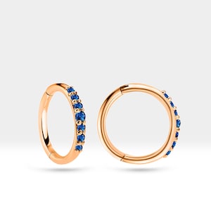 Hoop Clicker Piercing in 14K Solid Gold with Blue Sapphire 16G Cartilage Piercing 12mm Outer | LC00044S