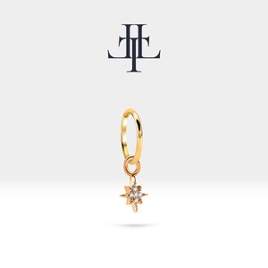 Huggie Hoop Earrings For Women,Dangle Hoop Earrings,14K Yellow Solid Gold Sirius Design Diamond Earring,Hoop Earlobe Earrings, LE00050D