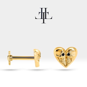 Piercing a forma di elica con diamante nero in oro massiccio 14 carati, a forma di cuore, con chiusura a vite, lunghezza della barra 8 mm, 16 G (1,2 mm), LP00023B
