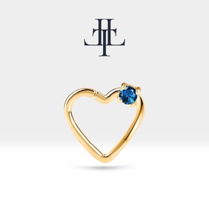 Cartilage Heart Clicker,Solitaire Sapphire Heart Piercing,Prong Set Single Earring,14K Solid Gold Clicker,16G(1.2mm)| LC00010S