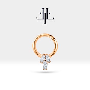 Cartilage Hoop Piercing,Marquise Cut Diamond Piercing,Single Earring,14K White-Yellow-Rose Solid Gold,16G(1.2mm)| LC00021D