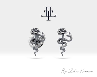 925 Sterling Silver Rose and Snake Pin Brooch with Diamond, Unique Statement Jewelry,Gift for Mother, Dress Brooch, Birthday Gift | LZ00027D