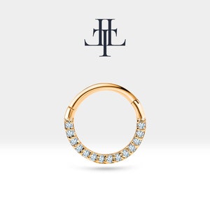 Knorpel Hoop Squelling Design Diamant Clicker Piercing,14K Gelb-Weiß-Rose Massiv Gold,16G(1.2mm)10-12mm Außendurchmesser, LC00002D