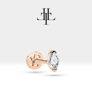 Knorpel Helix Piercing, Diamant im Marquise-Schliff, Einzelohrring, 14 Karat Weißgold, Stablänge 8 mm, 16G (1,2 mm), LP00022D
