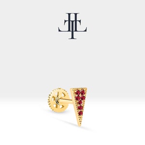 Tragus Piercing Dreieck förmige Schraubverschluss mit Natürlichen Rubin in 14K Solid Gold-Piercing 16G (1,2 mm), Bar Länge 8 mm, LP00032R