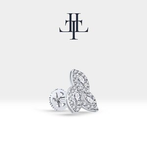 Cartilage Diamond Piercing,Trio Marquise Diamond Daith Piercing,14K Yellow Solid Gold,16G(1.2mm),8mm Bar Length,LP00036D