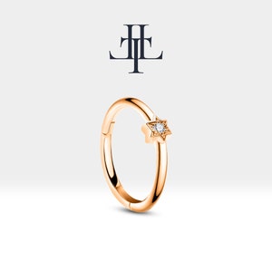 Starry Clicker mit Diamant, 14K Weiß-Gelb-Rose Solid Gold Hoop Clicker, 18G (1.00 mm), LE00030D