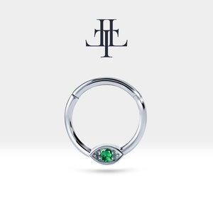 Clicker de argola de cartilagem de mau olhado com granada verde, brinco único em ouro maciço 14K, 16G (1,2 mm) | LC00042G