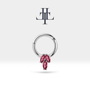 Marquise Cut Trio Ruby Piercing,Cartilage Hoop 14K White Yellow Rose Solid Gold,16G(1.2mm),10mm Outer| LC00021R