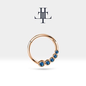 Cartilage Hoop Graduating Design Round Cut Sapphire Clicker Single Hoop in 14K Solid Gold,18G(1.00mm)| LC00018S