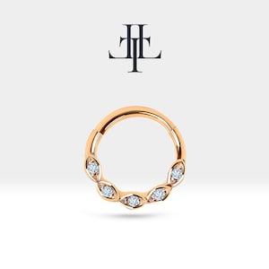 Knorpel Hoop Rundschliff Diamant Clicker, Einzelohrring, 14K Gelb Weiße Rose Massiv Gold, 18G (1.00 mm) | LC00031D