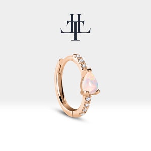 Pear Cut Opal and Diamond Design Earring in 14K Solid Gold Huggies Hoop with Opal Earring for Her | LE00018DO