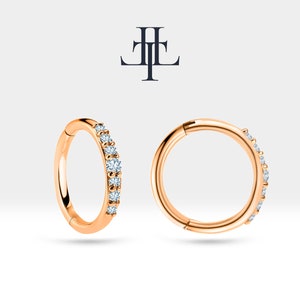 14K Solid Yellow Gold Hoop Clicker Piercing/Cartilage Diamond Single Earring /16G/ 12 mm Outer Diameters| LC00044D