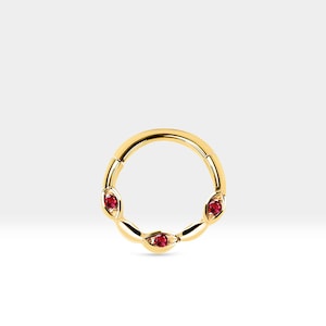 3 Knorpel Hoop Rubin Clicker Einzelpiercing aus 14K Gelb-Weiß-Rose Massiv Gold 18G Creolen 10mm | LC00040R