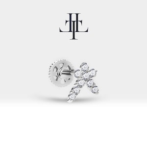 Comet Star Cartilage Tragus Piercing with Diamond,Single Piercing in 14K White-Yellow-Rose Solid Gold,8-6mm Bar Length, LP00002D