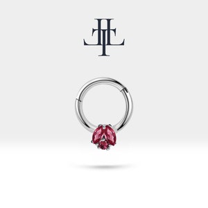 Cartilage Hoop Helix Piercing for Women/Men with Marquise Ruby Hoop Clicker in 14K Solid Gold ,16G(1.2mm),10mm| LC00026R