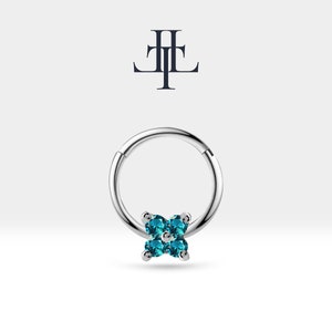 Flower Design Hoop Clicker Piercing with Topaz Cartilage Hoop in 14K Solid Gold Hoop Helix single Piercing 16G(1.2mm)| LC00015T