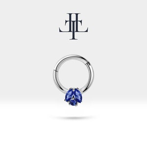 Cartilage Hoop Clicker,Marquise Cut Sapphire Earring in 14K White Yellow Rose Solid Gold,16G(1.2mm),10mm Outer| LC00026S
