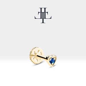 Cartilage Piercing,Heart Shaped Piercing,Round Cut Sapphire Piercing in 14K Yellow-White-Rose Solid Gold,16G(1.2mm)8mm Bar Length,LP00017S