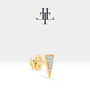 Dreieckige Ohrstecker mit Diamant in 14K Weiß-Gelb-Rose Solid Gold, 16G (1,2 mm), Stablänge 8 mm, LP00032D