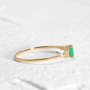 Dainty Ring with Oval cut Emerald and Sprinkled Diamonds in 14K Yellow Solid Gold Minimal Engagement Ring Multi-stone LR00059DE image 6