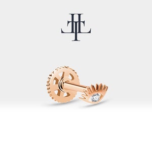 Geschroefde traguspiercing,kleine oogvormige diamantpiercing,enkele oorbel van 14K massief goud,16G (1,2 mm),LP00012D