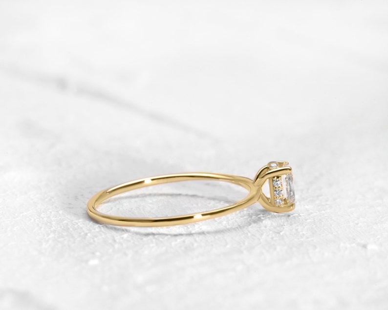 Straight Shank Rose Cut Diamond Ring,14K Yellow Solid Gold,Prong Setting Solitaire Dainty Ring image 5