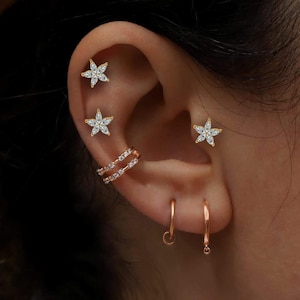 Star Tragus Piercing with Marquise Diamond,Single Piercing in 14K Solid Gold,16G(1.2mm),8 mm Bar Length,LP00014D