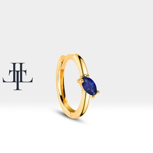 Cartilage Modern Huggies, Marquise Shape Sapphire Earring in 14K Solid Gold,Perfect For Everyday Wear Earring,Birthstone Gift | LE00025S