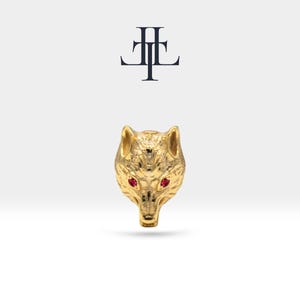 Design lupo, cartilagine in oro massiccio 14K, piercing trago stile animale con rubino, piercing con chiusura a vite 16G (1,2 mm), lunghezza barra 8 mm / LP00045R