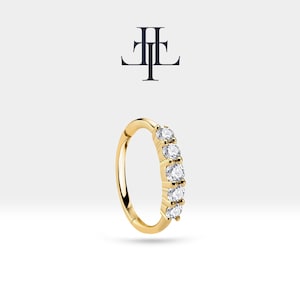 Cartilage Hoop Five Pieces Diamond Earring-Huggies Earring-14K Yellow Solid Gold Earring,Single-Pair Minimalist Earring,LE00017D