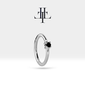 Cartilage Hoop with Round Cut Black Diamond Clicker in 14K Yellow-White-Rose Solid Gold 16G(1.2mm) 12mm Clicker | LE00001B