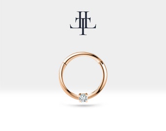 Cartilage Hoop,Round Cut Diamond Clicker,Single Earring,14K Yellow Solid Gold,16G(1.2 mm)| LC00032D