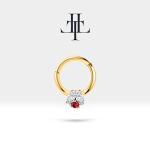 Cartilage Earring Hoops with Diamond and Ruby Small Hoop Earring in 14K White-Yellow-Rose Solid Gold, 16G(1.2mm)| LC00024DR