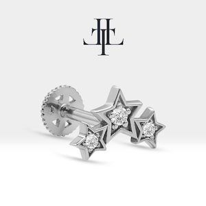 drievoudige sterpiercing met diamanten schroefpiercing in 14K massief goud kraakbeenpiercing 16G (1,2 mm) | LP00042D