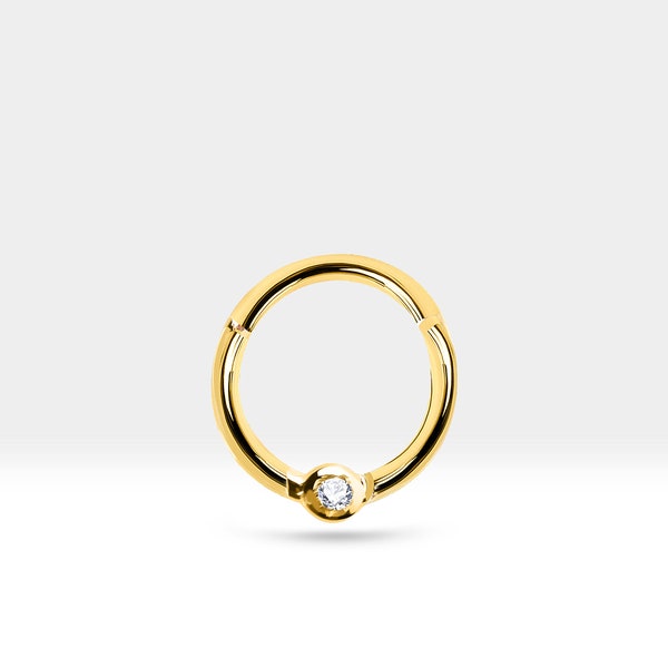 Cartilage Hoop with Round Cut Diamond Clicker Single Earring in 14K White-Yellow-Rose Solid Gold 18G 10mm Clicker | LC00033D