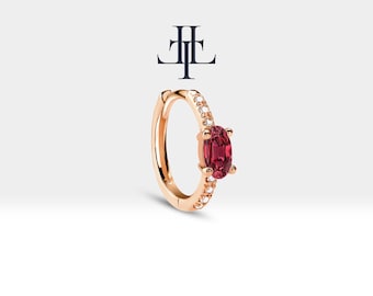 Oval Cut Ruby and Diamond  Hoop Earring in 14K Solid Gold Earlobe Earring,Single-Pair Earring, LE00021DR