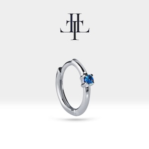 Sapphire Hoop Earlobe Earring in 14K Yellow Solid Gold Minimalist Earring Huggies Style Earring,LE00006S