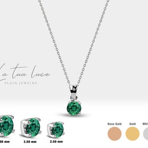 Emerald Solitaire Necklace Set Emerald Necklace and Earrings May Birthstone Gift Bridesmaid Necklace Set LS00001E White Gold