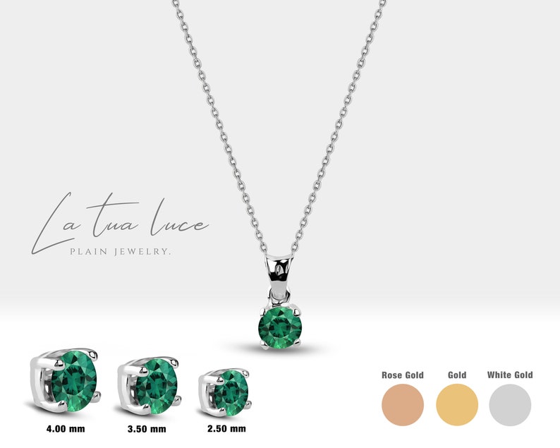 Emerald Solitaire Necklace Set Emerald Necklace and Earrings May Birthstone Gift Bridesmaid Necklace Set LS00001E White Gold