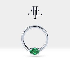 Cartilage Hoop,Oval Cut Emerald Clicker Piercing,Single Earring in 14K Solid Gold,16G(1.2 mm)| LC00035E