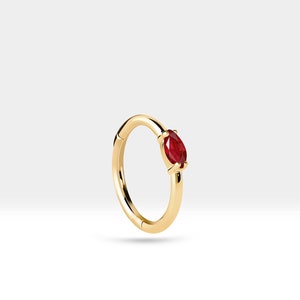 Cartilage Hoop with Marquise Ruby Clicker in 14K Yellow-White-Rose Solid Gold Earring 16G 12 mm Outer | LE00027R