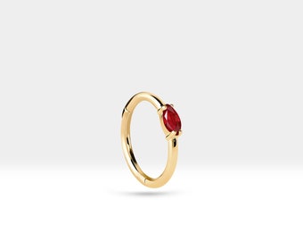 Cartilage Hoop with Marquise Ruby Clicker in 14K Yellow-White-Rose Solid Gold Earring 16G 12 mm Outer | LE00027R