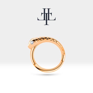 Cartilage Hoop Snake Design Diamond Clicker Piercing,Single Earring in 14K Yellow-White-Rose Solid Gold,16G(1.2mm),12mm Outer| LC00014D
