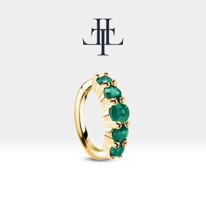 Cartilage Hoop Earring,Five Emerald Design Earring,14K Yellow Solid Gold Earring,Prong Setting Gold Earring,LE00005E