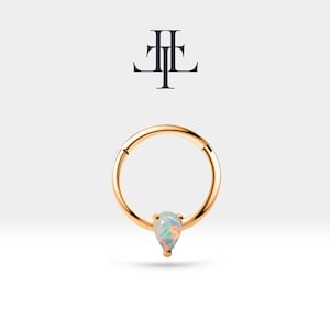 Cartilage Hoop , Pear Cut Opal Clicker Piercing ,  Single Earring , 14K Solid Gold , 16G(1.20 mm) | LC00012O