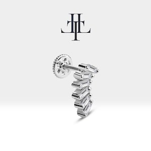 Piercing para hélice, diamante de corte baguette, diseño de luna en oro macizo de 14 quilates, tornillo de diamante para hélice y trago, 16 g (1,2 mm), LP00020D