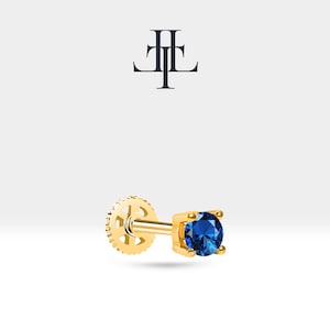 Cartilage Sapphire Piercing,Single Daith Piercing in 14K White-Yellow-Rose Solid Gold,16G(1.2 mm),8 mm Bar Length,LP00018S