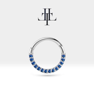 Cartilage Hoop,Sequencing Design Sapphire Clicker Piercing,Single Earring,14K Yellow-White-Rose Solid Gold,16G(1.2mm), LC00002S