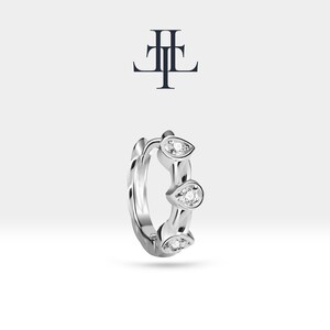 Pear Shaped Diamond Earlobe Earring,Bezel Setting Diamond Earring,14K White-Yellow-Rose Solid Gold,Hoop Single-Pair Earring,LE00015D